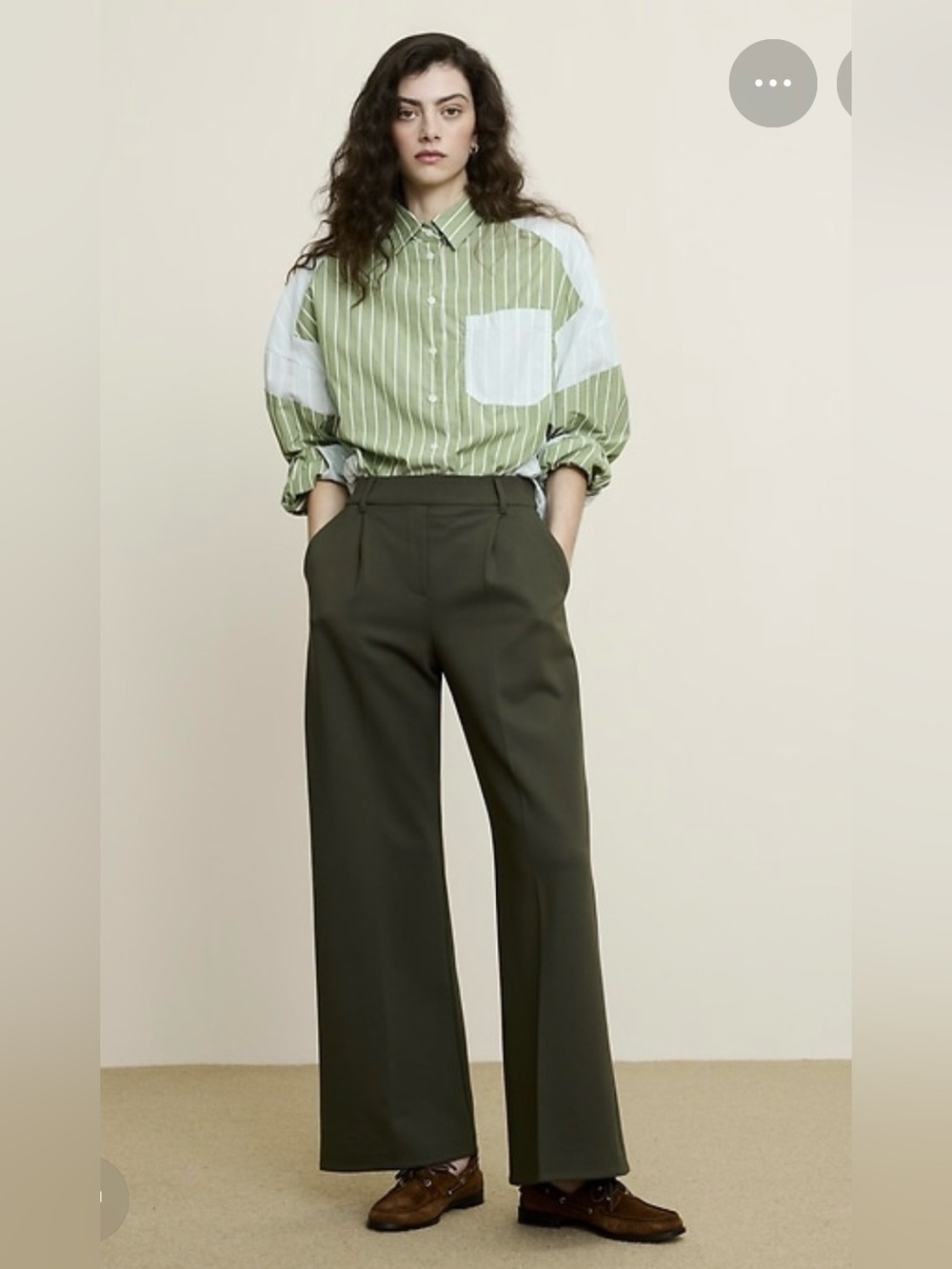 NWT Banana Republic High Rise Wide Leg  Drapey Ponte Pull On Olive Pants Sz L/P
